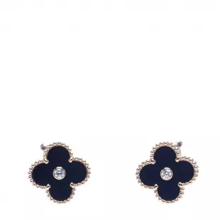 18K Rose Gold Diamond Black Onyx Vintage Earrings