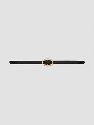 Oval Buckle Thin Belt in Smooth Leather