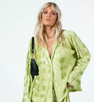 Green Lila Satin Button Down