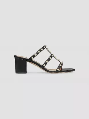 Rockstud Calfskin Leather Slide Sandals