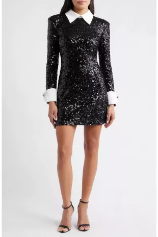 Collared Long Sleeve Sequin Minidress