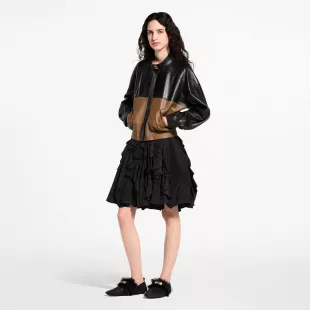 Color-Blocked Leather Bomber Jacket
