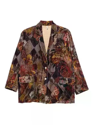 Green Floral Velvet Blazer
