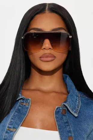 Chain Link Shield-Type Sunglasses
