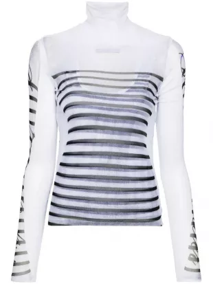 Mesh-design Striped T-shirt