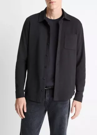 Knit Cotton-Blend Button-Front Shirt