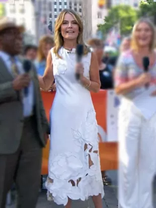 Today Show 2026 Savannah Guthrie White Floral Applique Dress