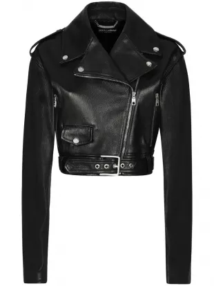 Cropped Leather Biker Jacket