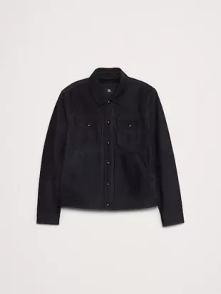 Nubuck Leather Trucker Jacket in Pacific Navy Blue