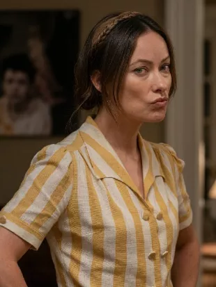 The Invite 2026 Olivia Wilde Yellow & White Striped Shirt