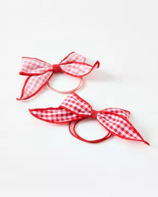 Josie Pink & Red Checked Hair Bow Bands Set of Two