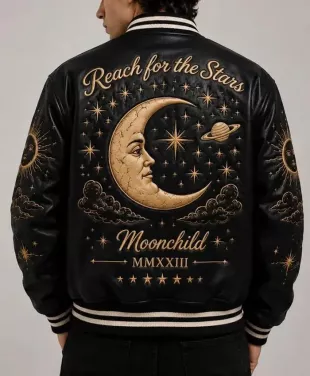 Celestial Moonchild Varsity Leather Jacket