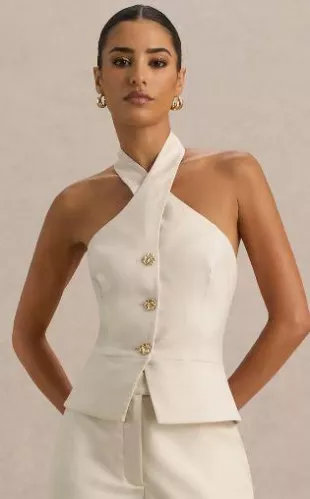 Cadence | Nude Halter-Neck Tailored Top