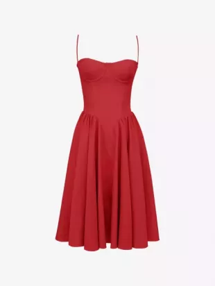 Samaria Corseted Woven Midi Dress