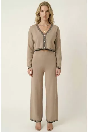 Contrast Trim Knit Cardigan Set