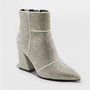 Silver Cailin Rhinestone Ankle Boots