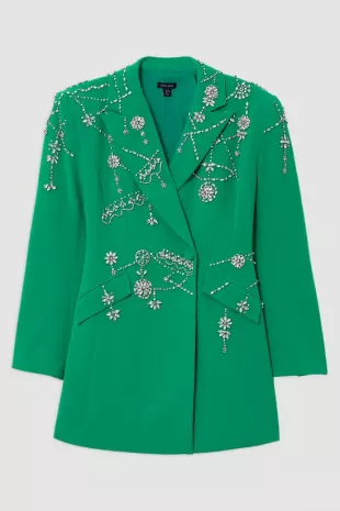 Crystal Embellished Cady Blazer Woven Mini Dress
