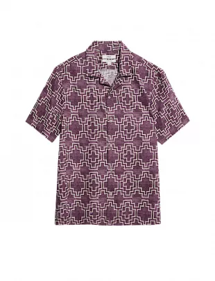 Linen Blend Geometric Print Short Sleeve Shirt