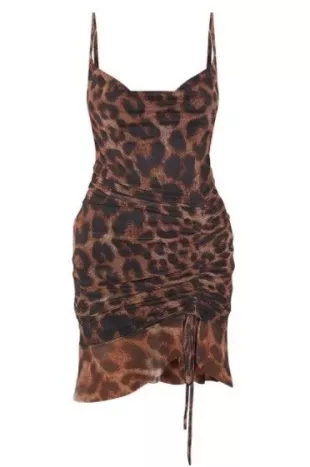 Ruched Leapord Print Bodycon Dress