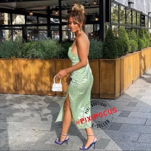 Satin Ruched Midi Dress Floral Print Green