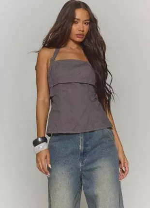 Halterneck Buckle Strap Boned Backless Top