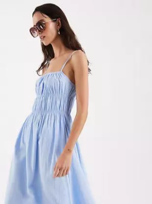 Cotton Poplin Shirred Cami Midaxi Dress