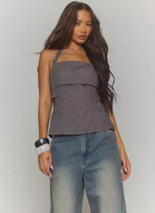 Halterneck Buckle Strap Boned Backless Top