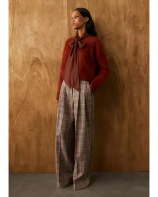 Natural Multi Check Pleat Front Man Pant