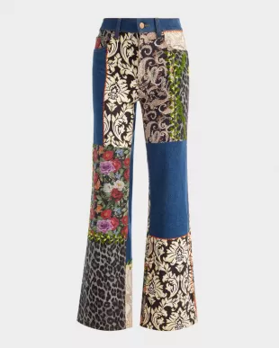 Weezy High-Rise Mixed-Media Patchwork Jeans