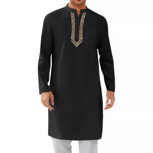 Kaftan Thobe Button Down Stand Collar Fashion Shirt