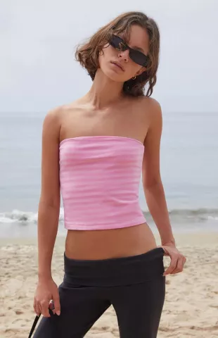 Pink Amelia Striped Cropped Tube Top