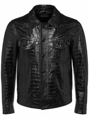 Croc Embossed Soft Leather Jacket