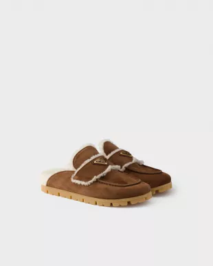 Suede and Shearling Mules