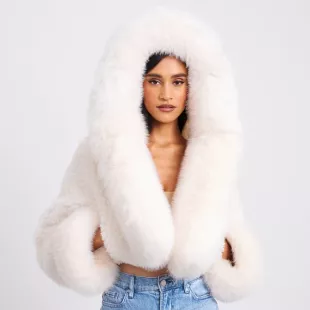 Kali White Cropped Vegan Shearling Fur Jacket
