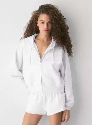 Terry Sweatfleece Boyfriend Boxy Zip Hoodie