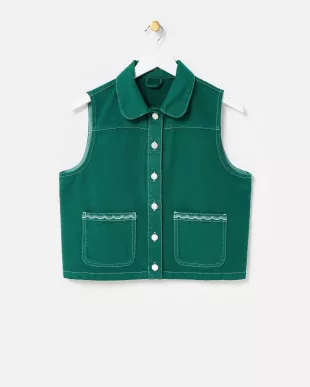 Forest Green Collared Denim Waistcoat
