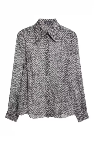 Bouclé Print Silk Chiffon Button Up Shirt