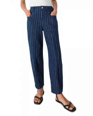 Pinstripe Barrel Leg High Rise Jeans