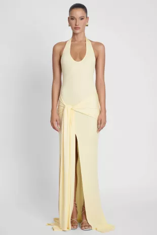Halter Jersey Knot Maxi Dress