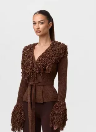 Knit Fringe V-Neck Cardigan