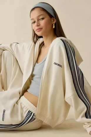 Harri Piped Bubble Hem Zip-Up Hoodie Sweatshirt