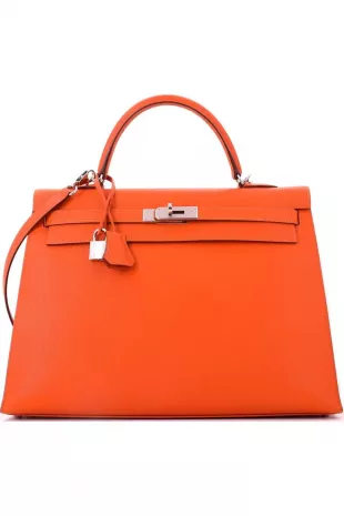 Kelly Handbag Orange Epsom with Palladium Hardware 35