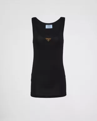 Black Ribbed Knit Jersey Tank Top
