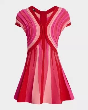 V-Neck Rolled Knit Flare Mini Dress