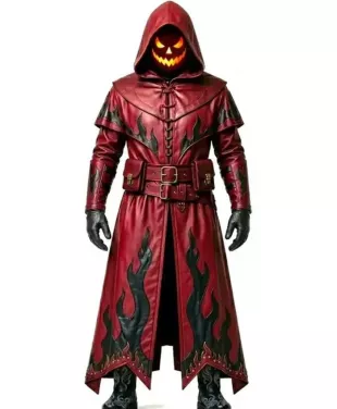 Gothic Flame Leather Trench Coat
