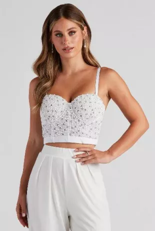 Dearly Beloved Beaded Pearl And Rhinestone Bustier