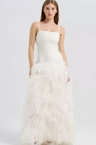 White Drop Waist Feather Dress