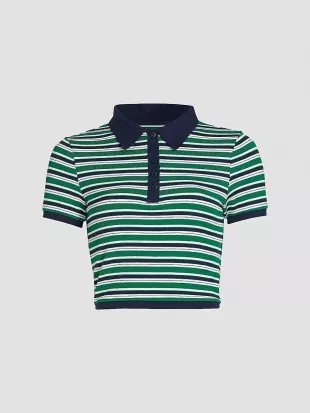 Marnie Striped Knit Crop Polo Top