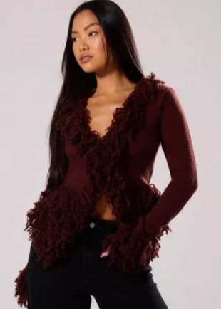 Vintage Shaggy Trim Knit Cardigan