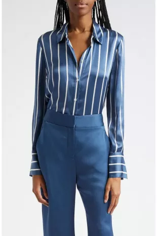 Monique Striped Silk-Blend Long-Sleeve Shirt